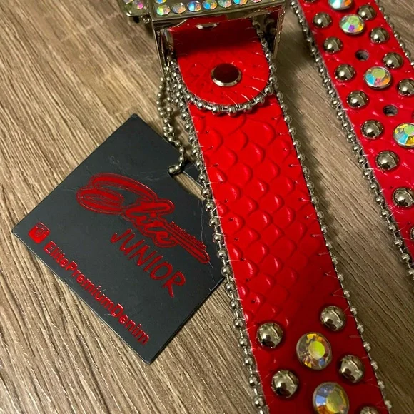 Elite Junior Red Rhinestone Belt XL Plus - Picture 8 of 8